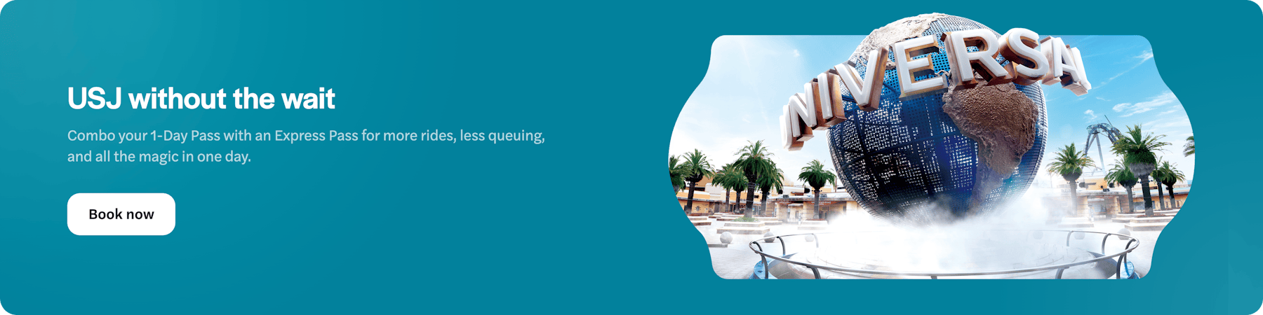 Universal Studios Japan globe with mist and palm trees in the background.